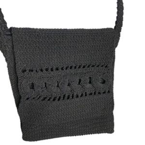 Hand Crafted Crocheted Shoulder Strap Zip Black Handbag